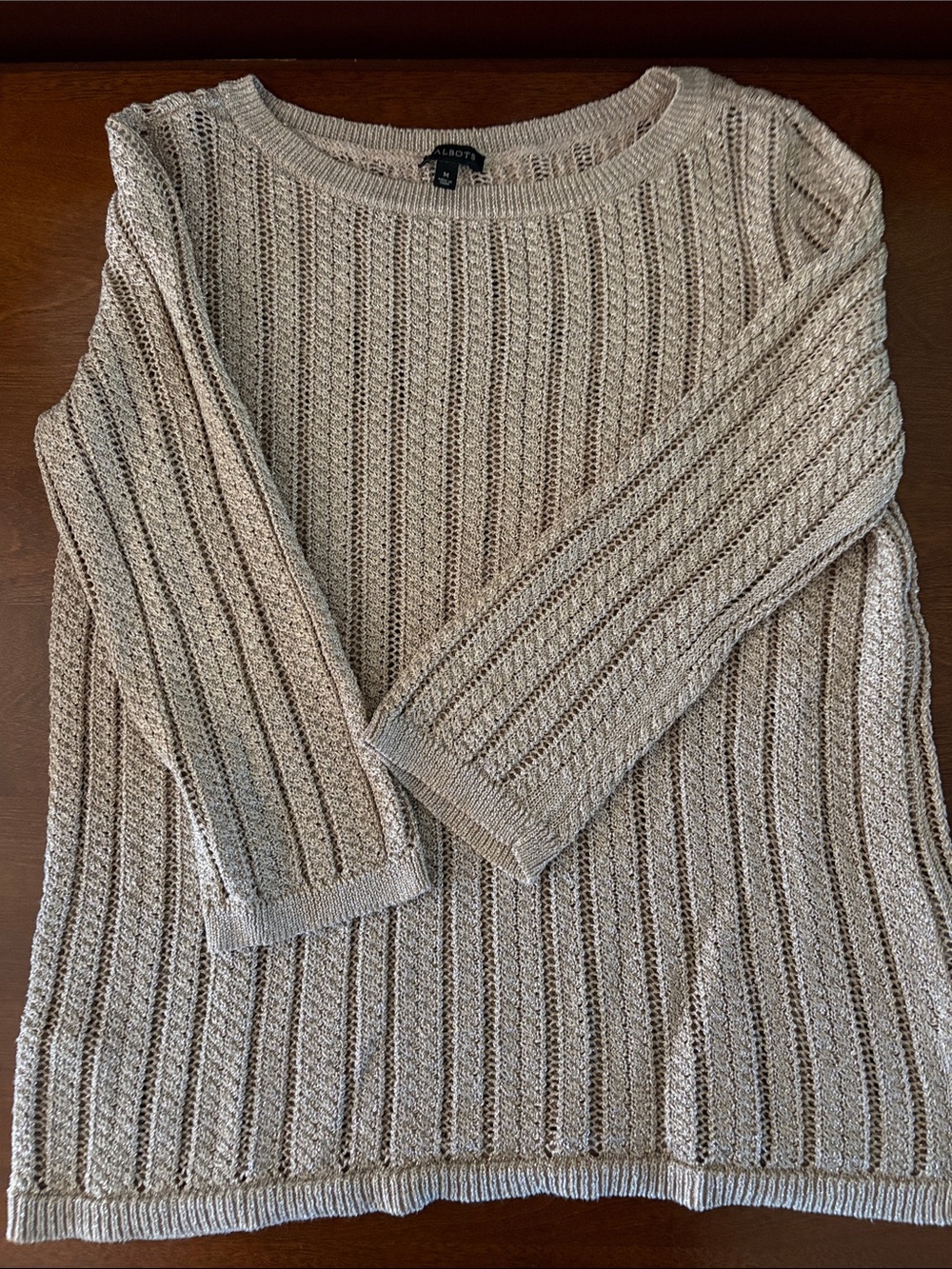 Talbots Beige Open-Knit Crewneck Sweater